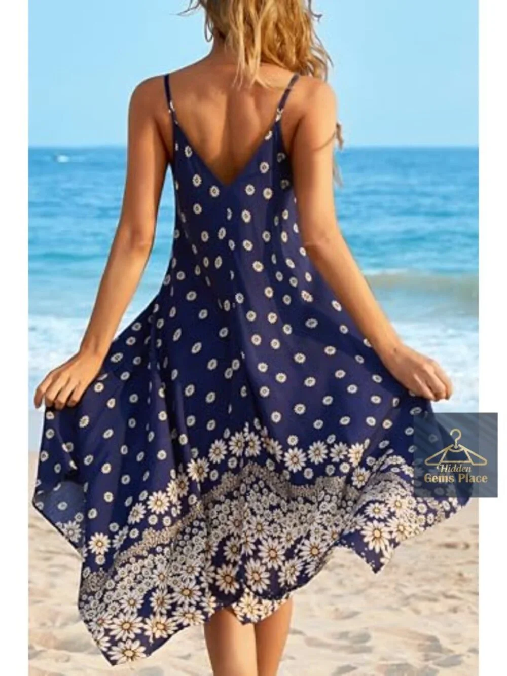 Flowy Spaghetti Strap Midi Cover Up Dress with V-Neck & High-Low Hem